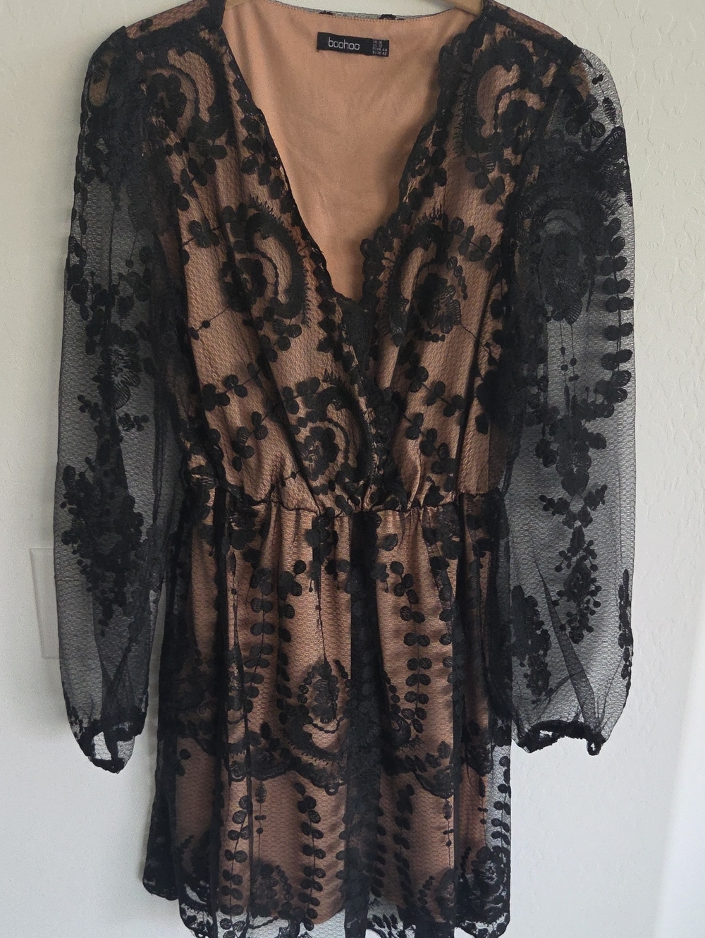 Boohoo Black Lace Overlay on Nude Slip Chemise